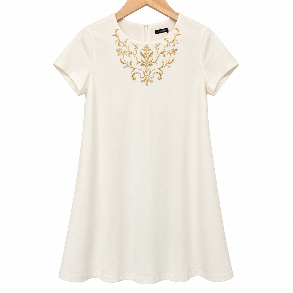 J McLaughlin Swing Baindridge Dress Womens L Off White Embroidery Old Money NWT